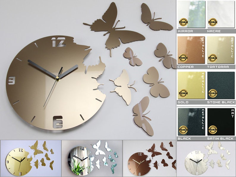 CLOCK BUTTERFLY 24 COLORS Wall Clock image 1