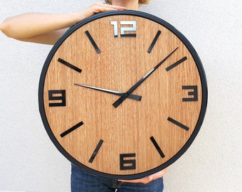 Large Farmhouse Wooden Wall Clock,  Rustic Wood Wall Decor,  Modern Style Farmhouse , Gift for Home or Office 19"