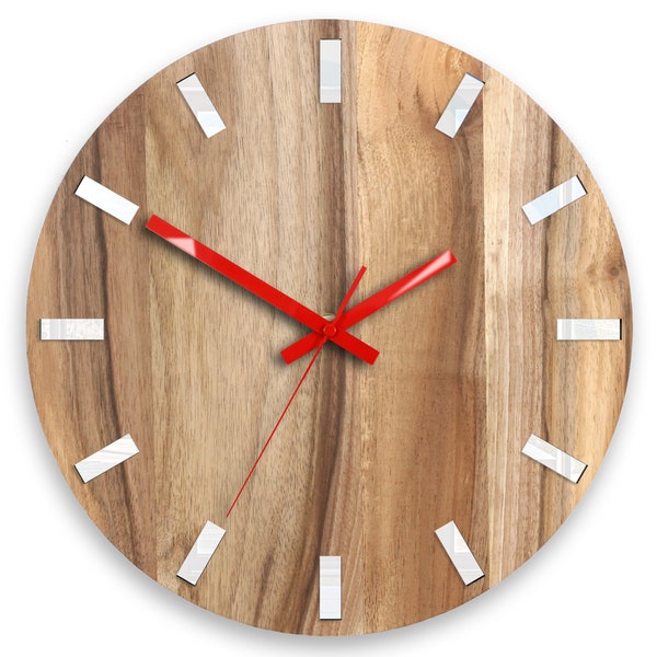 Horloge murale  - Bois 100% noyer Simple Red 33cm- 12.99"