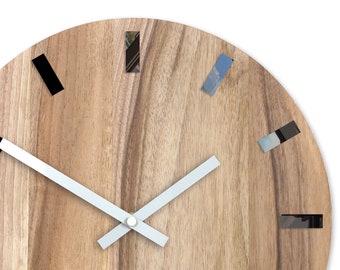 Wall clock - Wooden 100% walnut Simple White
