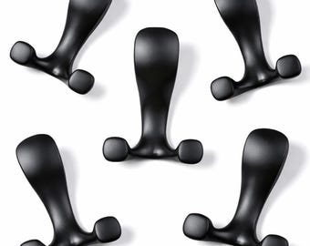 Ancora Black Wall Hooks Set of 5 – Minimalist Metal Coat Hooks, Heavy Duty Wall Mounted Hooks for Coats & Bags