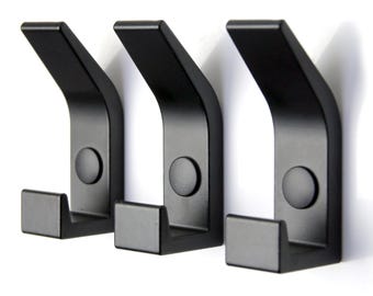 Set of 3 Metal Hooks – Long Dowel Wall Hooks – Black Wall Fixtures – Minimalist Towel Hooks – Decorative Wall Hanging Hooks – Double hook