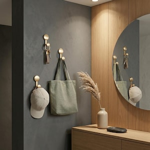 Set van 3 AMARO gouden wandhaken | Minimalistische haken van geborsteld goud | Metalen haken met verborgen bevestiging | Organizer voor badkamer, keuken en hal