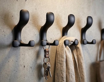 Ancora Black Wall Hooks Set of 4 – Modern Metal Coat Hooks, Heavy Duty Wall Hangers for Entryway, Closet, Bathroom