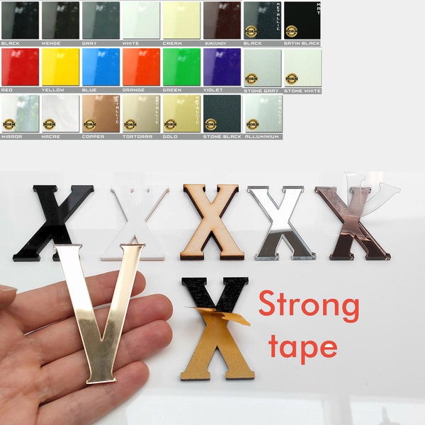 12x Self-Adhesive Roman Numerals , Clock numbers, Craft , all size, , Acrylic Numbers, Resin Clock, double sided tape, all colors ans size
