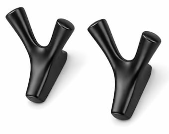 CUBO Black Wall Hooks Set of 2 – Modern Minimalist Coat Hooks, Heavy Duty 10kg Metal Wall Hangers, Premium Design