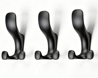 Ancora Black Wall Hooks Set of 3 – Minimalist Metal Coat Hooks, Heavy Duty Wall Mounted Hangers for Home & Office