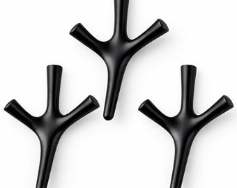BRANCO Black Wall Hooks Set of 3 – Modern 3 Arm Coat Hooks, Minimalist Metal Wall Hangers, Invisible Mount, Entryway Bathroom