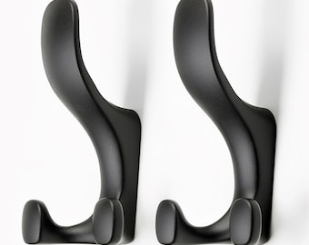 Ancora Black Wall Hooks Set of 2 – Modern Metal Coat Hooks, Heavy Duty Wall Hangers for Entryway, Bathroom, Bedroom