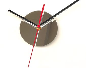 Minimalist Wall Clock mirror, Silent Clock Mechanism + BLACK hands 5.7"/14.5cm