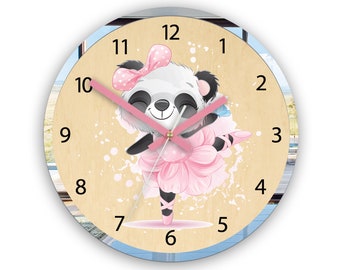 Ballet wall clock 30cm - 11.81" cute panda , kids wall clock, Baby  Girl Nursery, Room Decor with silver mirror frame