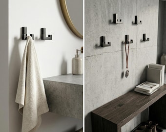 Set of 3 Black Wall Hooks SEGNO | Modern Minimalist Coat Hooks | Hidden Mount Metal Hooks | Bathroom & Entryway Organizer | Loft Style