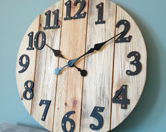 Large Rustic reclaimed wood wall clock 19"/ 49cm