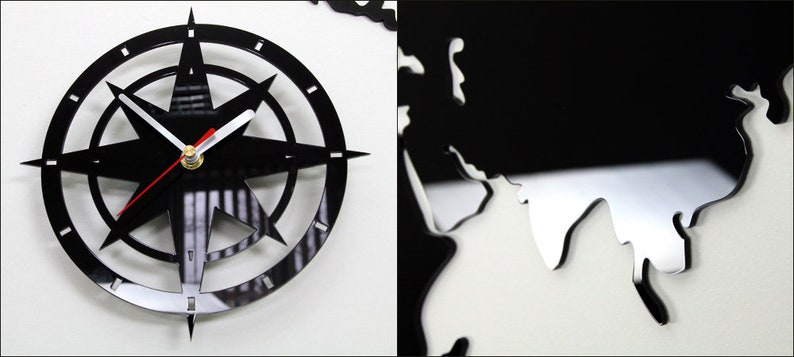 Clock WORLD BLACK Wall Clock 77cm x 45cm 30,31 x 17,71 画像 3