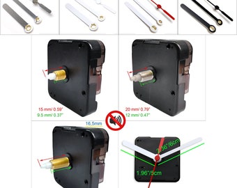 Movimiento de cuarzo silencioso - para bricolaje, reloj de pared - sin tictac - Eje Young-Town + manecillas cortas de 2,16"/6 cm