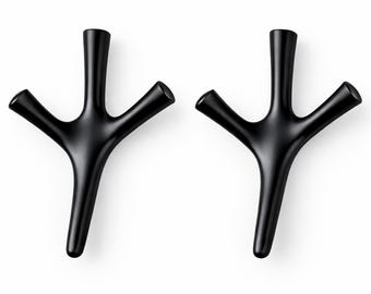 BRANCO Black Wall Hooks Set of 2 – Modern 3 Arm Coat Hooks, Minimalist Metal Wall Hangers, Invisible Mount, Entryway Bathroom