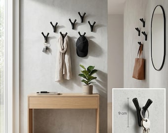 CUBO Black Wall Hooks Set of 5 – Modern Minimalist Coat Hooks, Heavy Duty 10kg Metal Wall Hangers, Premium Storage Solution