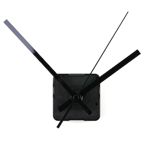 May include: A black DIY clock movement with black hands. The clock mechanism is square and has a central dial with hands of varying lengths. The hands are black and sleek, designed for easy time reading.
