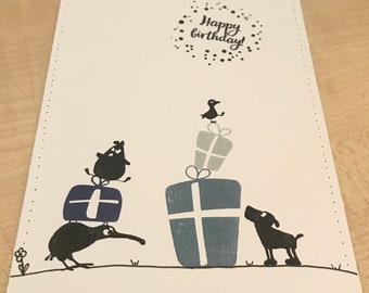 Geburtstagskarte "Happy Birthday - Tiere blau"