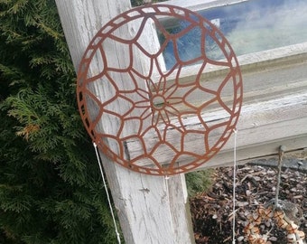 Dream catcher, beautiful wind chime, rusty decoration, filigree work, grate for garden, garden decoration for hanging, wind chime, shabby
