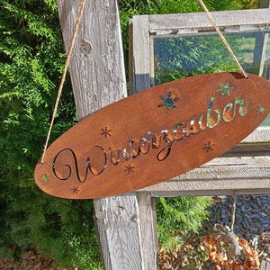 Winterzauber, Schild aus Edelrost, Schriftzug, Deko für zu Hause, Weihnachtsdeko, rostig, Rost, rostige Gartendeko, Geschenk, Weihnachten Bild 5