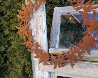 Leaf wreath, flower wreath made of rust, rusty decoration, filigree work, wreath for the garden, garden decoration for hanging, wind chime, shabby