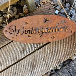 Winterzauber, Schild aus Edelrost, Schriftzug, Deko für zu Hause, Weihnachtsdeko, rostig, Rost, rostige Gartendeko, Geschenk, Weihnachten Bild 1