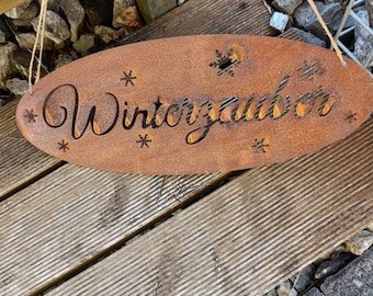 Winterzauber, Schild aus Edelrost, Schriftzug, Deko für zu Hause, Weihnachtsdeko, rostig, Rost, rostige Gartendeko, Geschenk, Weihnachten