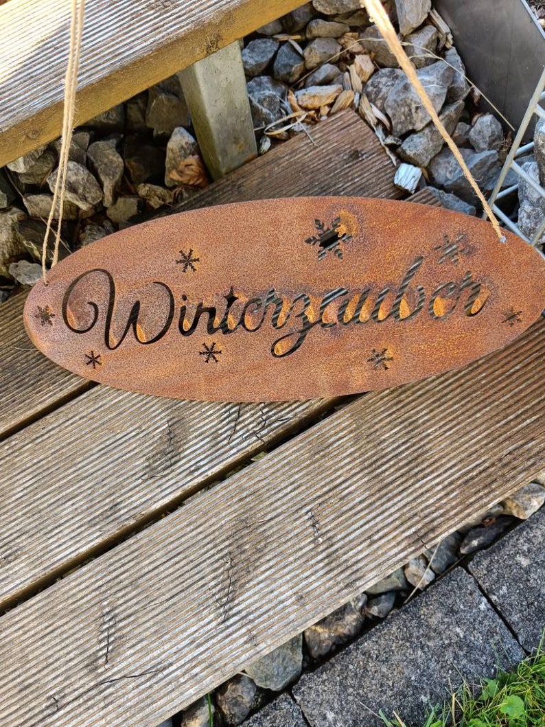 Winterzauber, Schild aus Edelrost, Schriftzug, Deko für zu Hause, Weihnachtsdeko, rostig, Rost, rostige Gartendeko, Geschenk, Weihnachten Bild 1