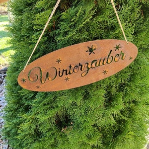 Winterzauber, Schild aus Edelrost, Schriftzug, Deko für zu Hause, Weihnachtsdeko, rostig, Rost, rostige Gartendeko, Geschenk, Weihnachten Bild 3