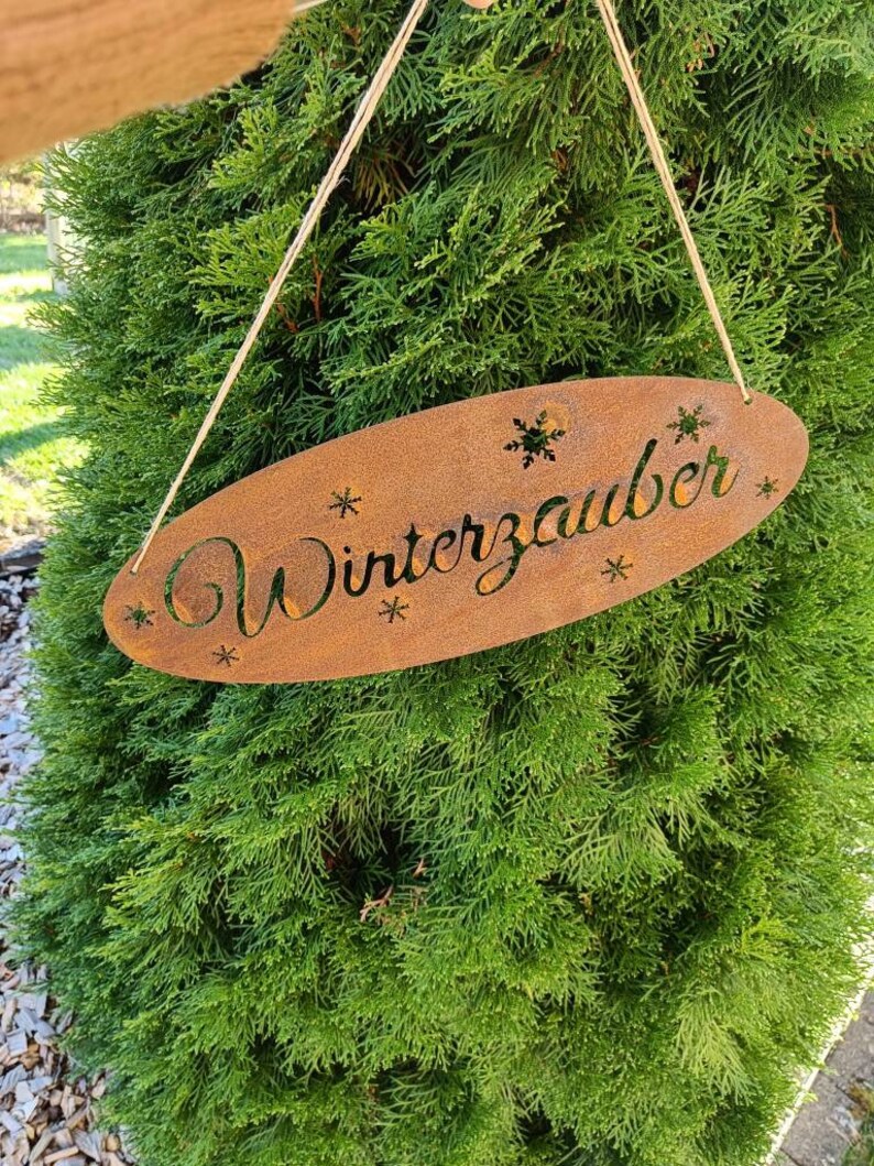 Winterzauber, Schild aus Edelrost, Schriftzug, Deko für zu Hause, Weihnachtsdeko, rostig, Rost, rostige Gartendeko, Geschenk, Weihnachten Bild 3