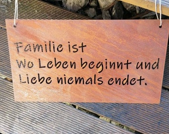 Family is...., sign rust, lettering, rusty decoration, decoration for the home, garden decoration, rust