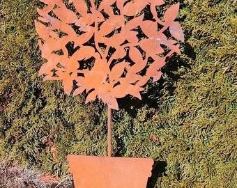 Tree in pot, rusty flower, garden decoration made of stainless rust, rust for your garden, rusty decoration, flower, gift