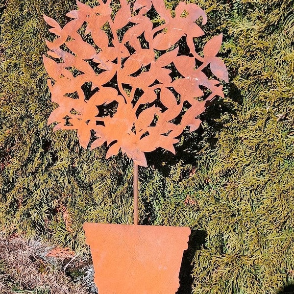 Bäumchen im Topf, rostige Blume, Gartendekoration aus Edelrost, Rost für deinen Garten, Rostige Deko, Blume, Geschenk