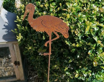 Small stork made of patina, garden stake, baby shower, baby gift, baby stork, rattle stork, rust for your garden, garden decoration