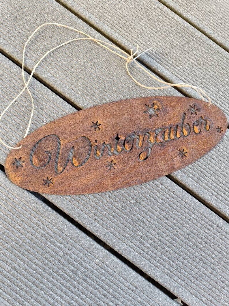 Winterzauber, Schild aus Edelrost, Schriftzug, Deko für zu Hause, Weihnachtsdeko, rostig, Rost, rostige Gartendeko, Geschenk, Weihnachten Bild 6