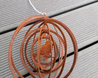 wunderschönes Windspiel Vogel,Vögelchen,rostige Deko,filigran gearbeitet, Spirale Garten, Gartendekoration zum Aufhängen, Windspiel