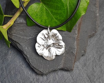 Noble flower pendant made of 999 silver with rubber chain, matt brushed