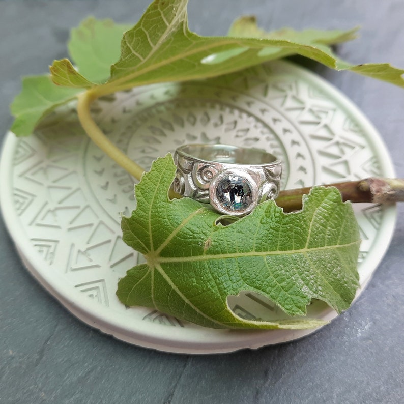 Bague unique solide en argent 999 avec un grand motif et du verre fondu image 2