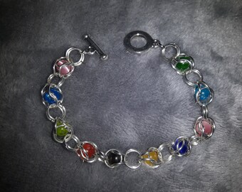 Bracelet maille chaine faite de Cateyeperlen coloré avec fermoir toggle