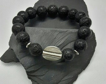 Men's bracelet lava stone lava beads with silver plated elements