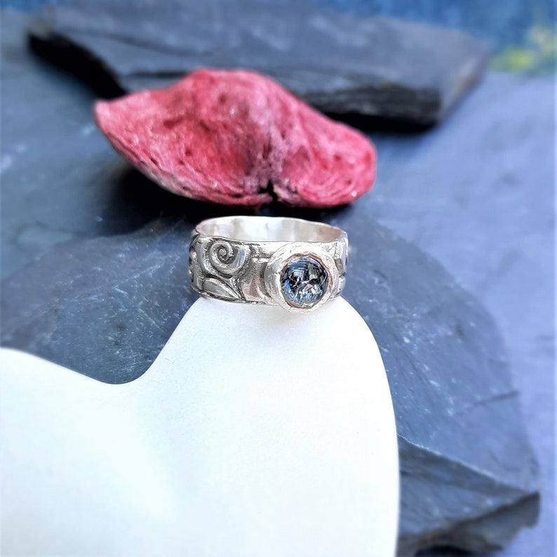 Bague unique solide en argent 999 avec un grand motif et du verre fondu image 6