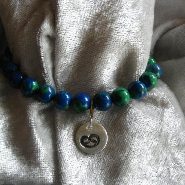 Gemstone bracelet with Charm Breze in 999 silver, Lapis malachite