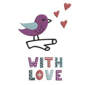 Embroidery file Bird with love, 3 sizes, direct download