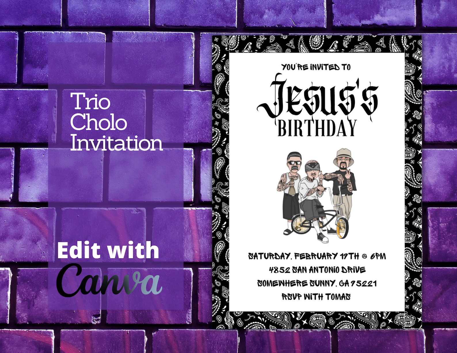 Cholo Theme Party Invitation Edit with Canva Etsy México