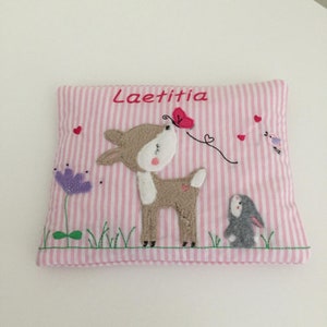 Almofada de grão com aplicação de cervo rosa Presente personalizado*Presente de nascimento*Presente de batismo Almofada térmica