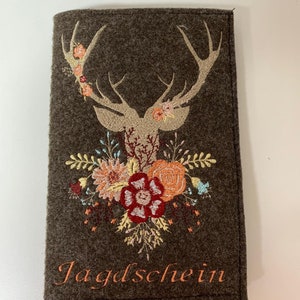 Hunting license cover felt brown with deer with flowers cover for hunters