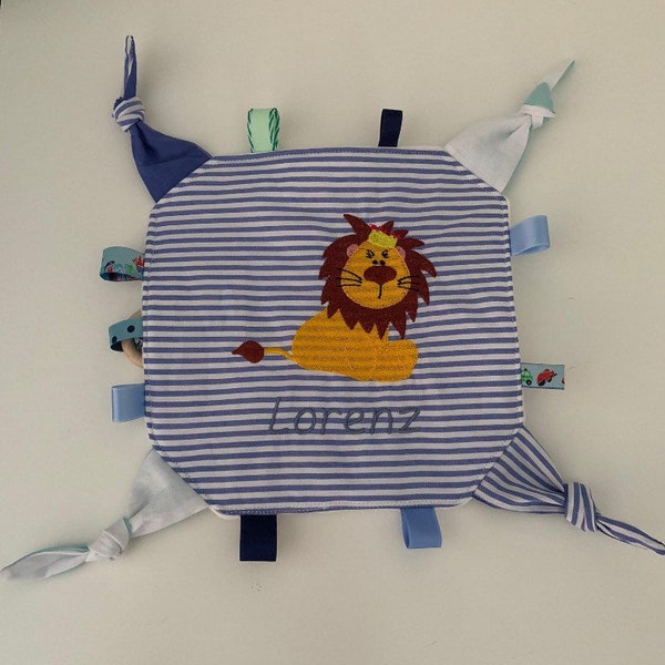 Personalisiertes Kuscheltuch Löwe Geschenk zur Geburt* Geschenk Baby* Wunschname  blau