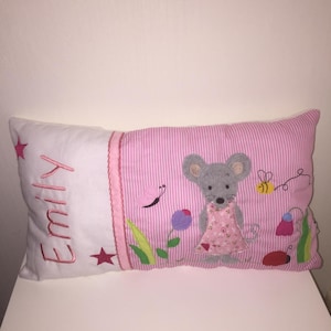Personalized Pillow &quot;Mouse&quot; Girl 40 x25 cm Pink *Name Pillow* Birth Gift*Gift for Baptism