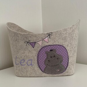 Cesto di feltro con ippopotamo e nome desiderato rosa lilla *Regalo personalizzato* Regalo per la nascita*Nascita per il battesimo